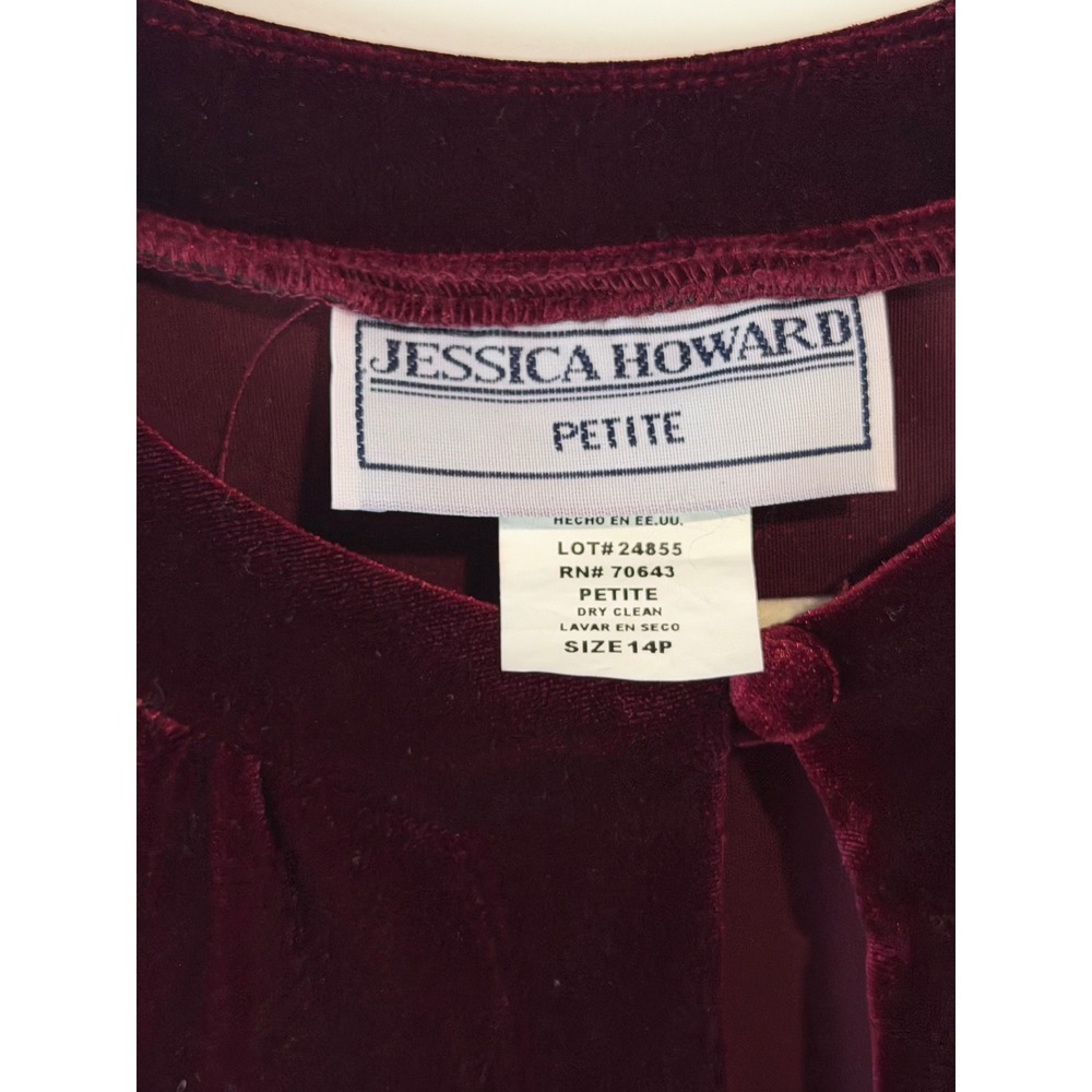 Vintage 90s Burgundy Velvet Dress Jessica Howard Dark Academia Romantic - Picture 2 of 3